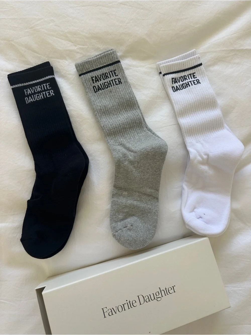 Favorite Daughter Ribbed Crew Socks - Black, Gray, White